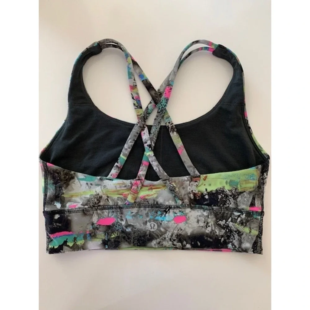 Lululemon‎ Energy Bra Size 6 Abstract Paint Splatter Multi Color Strappy Back